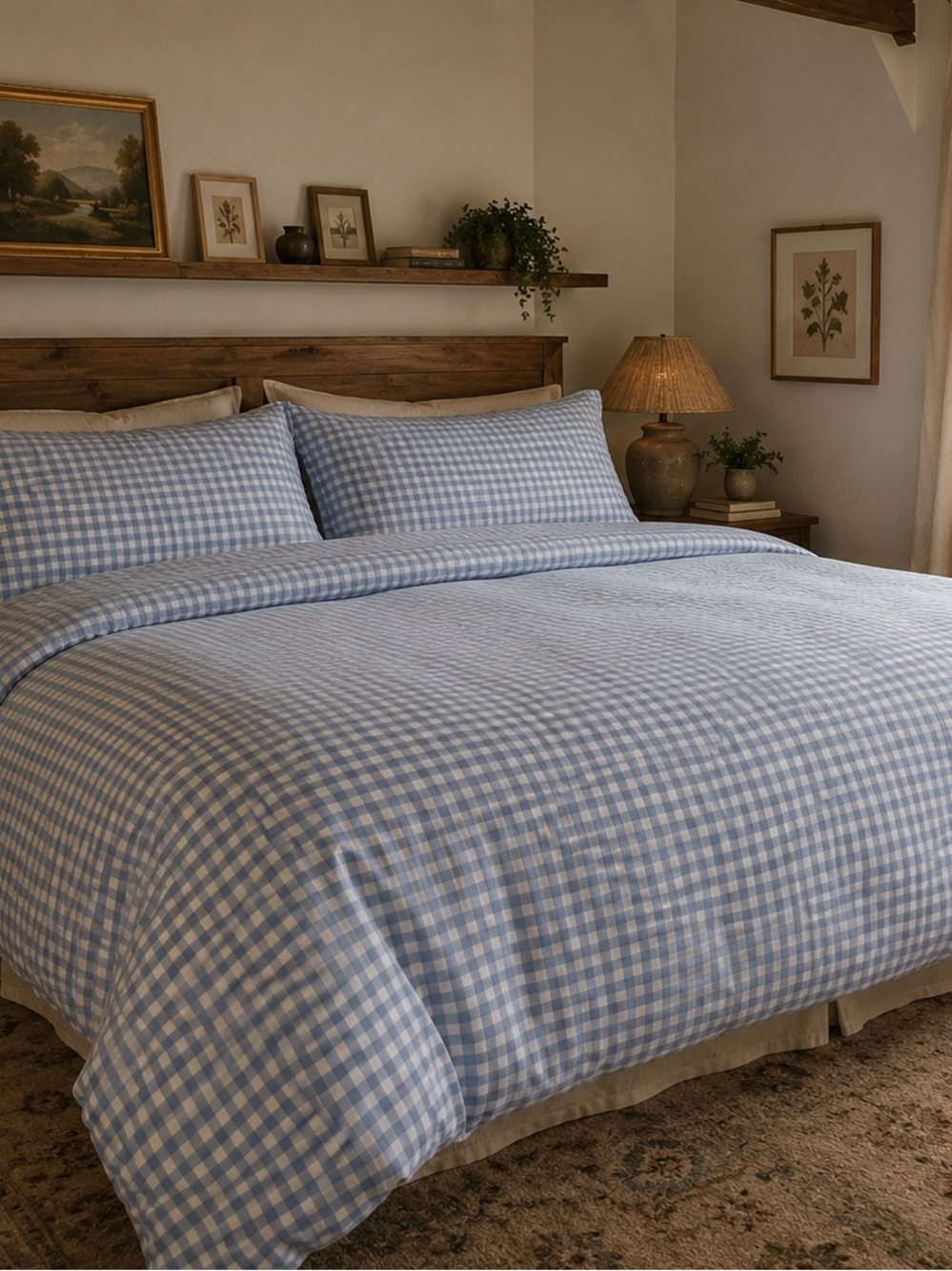 Classic and Cottage Core Blue Gingham Duvet Cover - Home Bedding